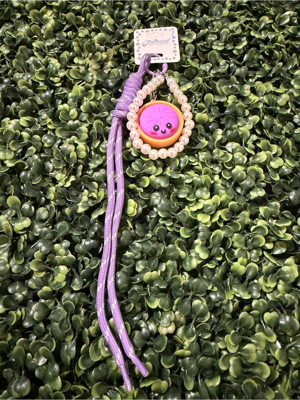 Kids PurpleKeychain with Pink Smiley Charm and Pearl Bead